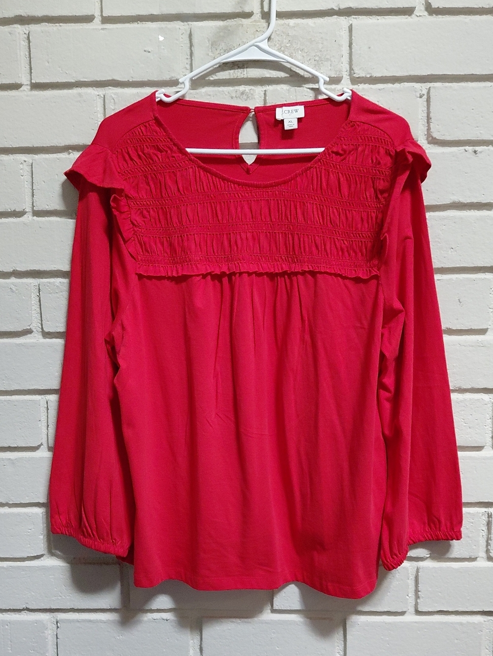 J. Crew Boho Vibes Red Smocked  Long-Sleeve Blouse. Size XL NWOT